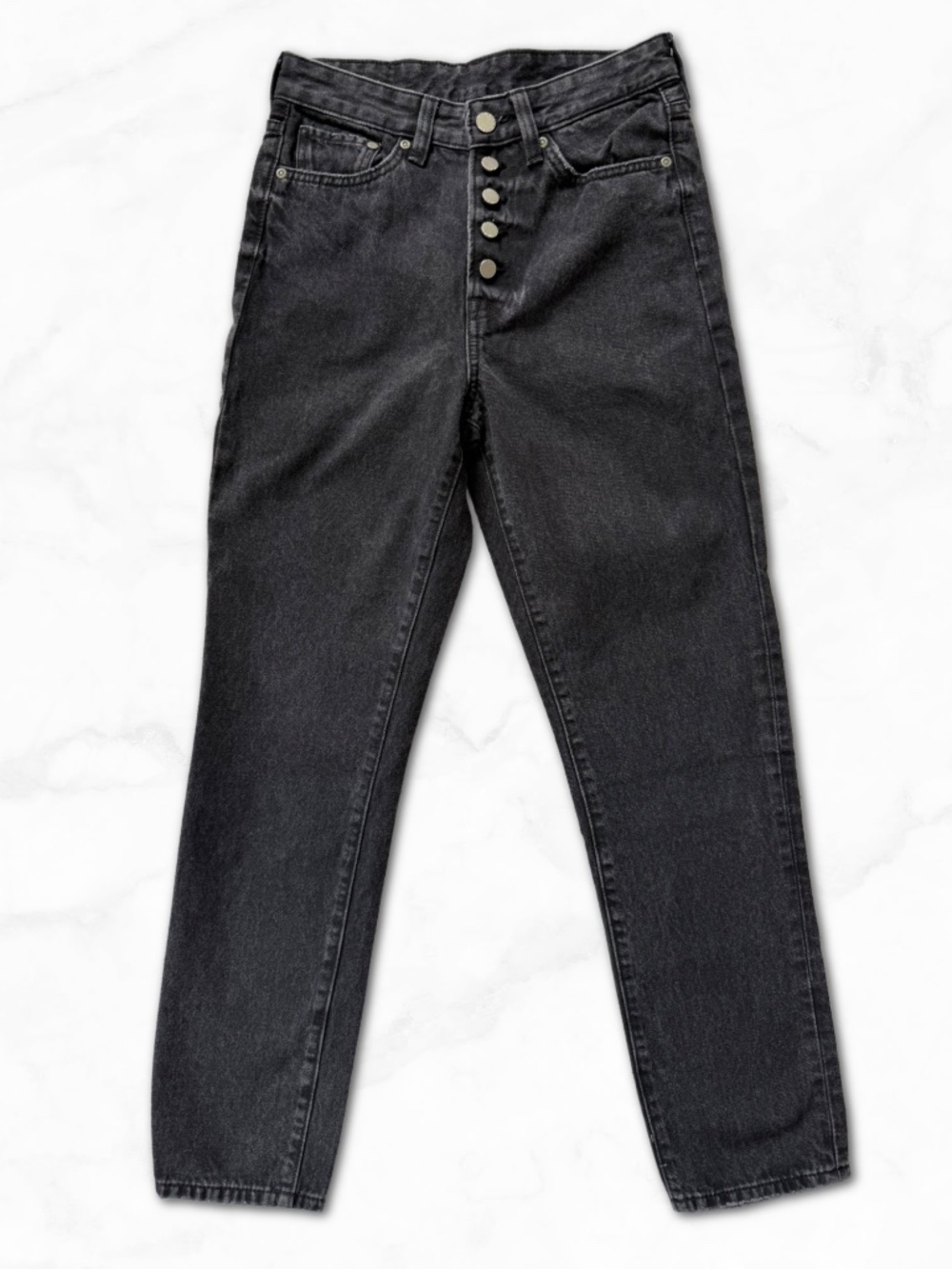 Vintage Fit High Rise Black Jeans Button Fly Straight Leg Size 26 (Fits Small)